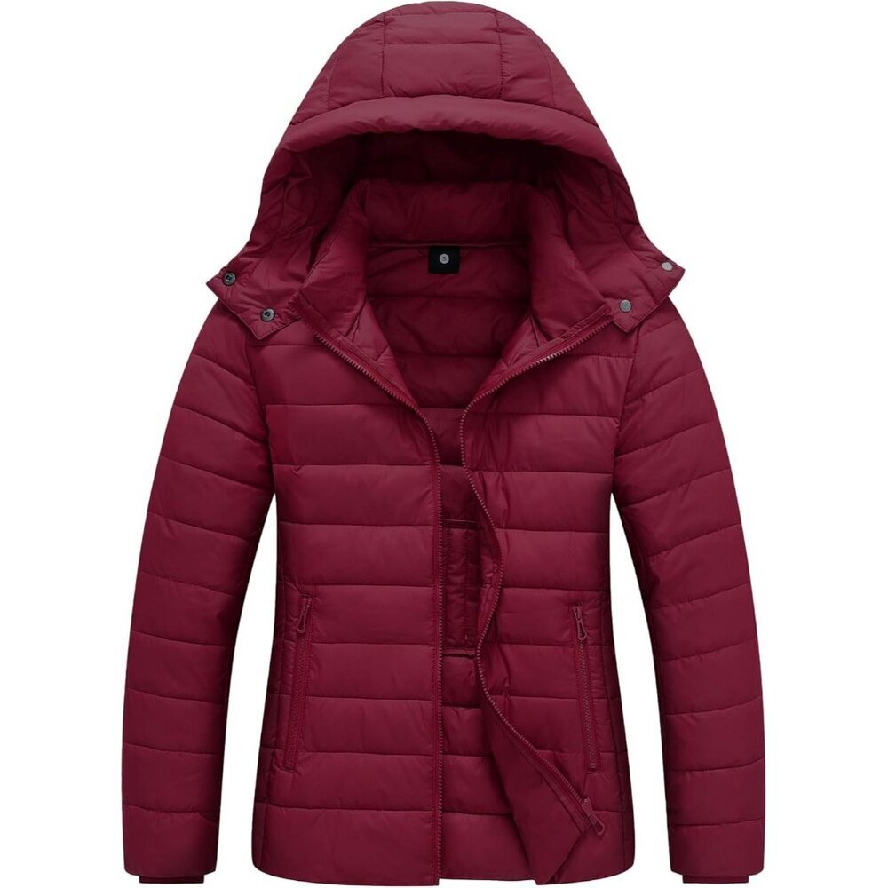 Womens Claret 100% Polyester Lightweight Waterproof Hooded Quilted Puffer Jacket